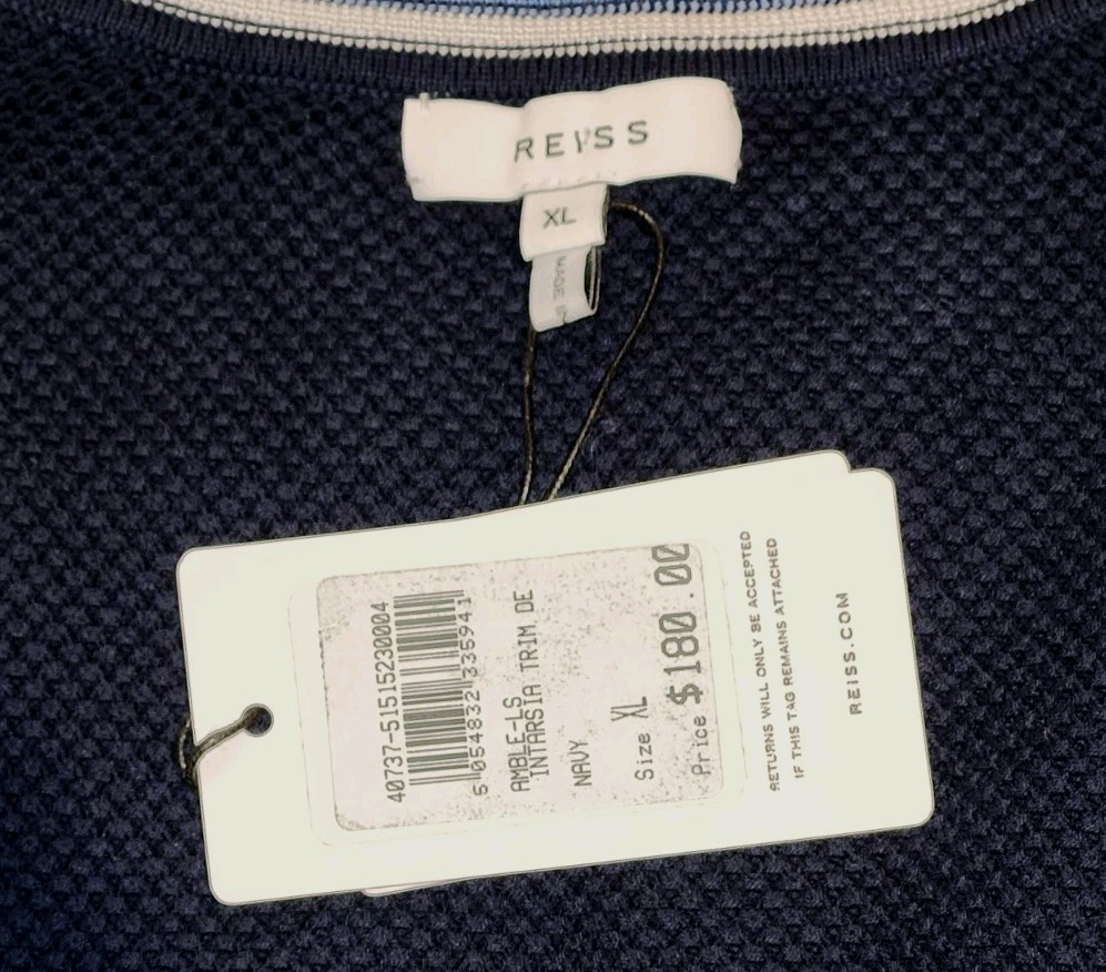 REISS Amble Textured Crew Neck Sweater Blue Pullover Jumper Mens XL NWT image 7