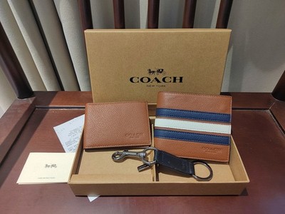 COACH MEN'S 3 IN 1 WALLET BOXED GIFT SET IN SIGNATURE CANVAS Brown NEW US SHIP