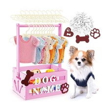 20 x 13 x 9 Wooden Dog Closet Pet Wardrobe Crate Box with Hanging Rods and Pe...
