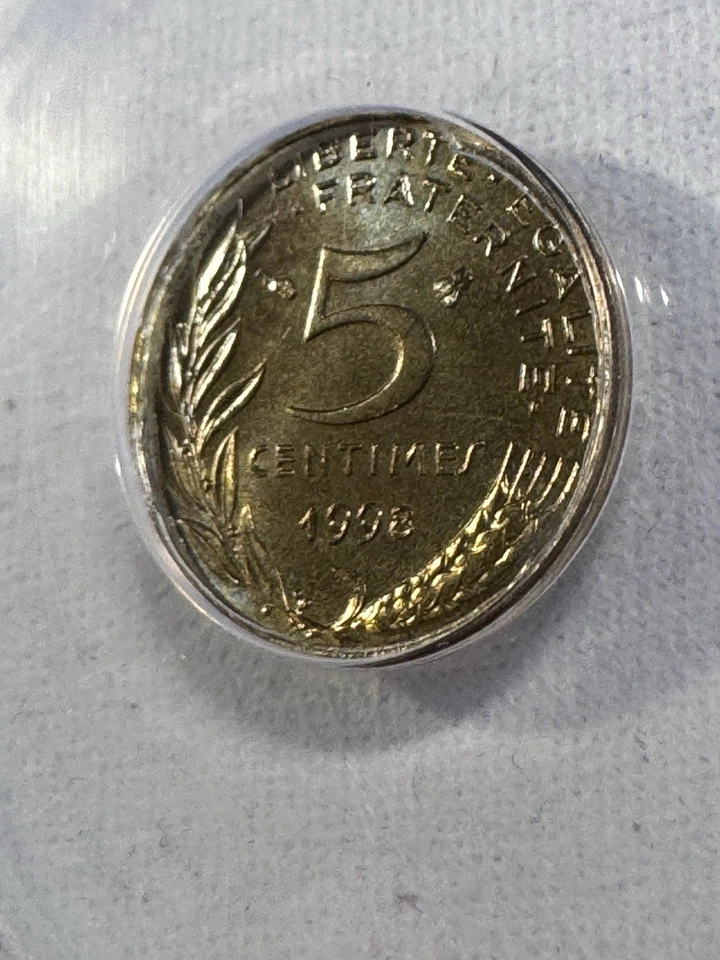 1998 França 5 centavos classificação MS 68 por ANACS - Imagem 3 de 4