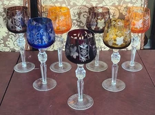 Ajka Crystal Marsala Brown Hock Goblet Lead Cut Grapes & Star Stem Wine Glass