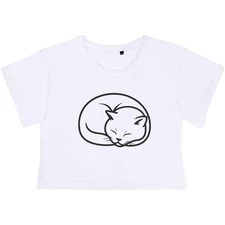 'Curled Up Sleeping British Shorthair Cat' Women's Cotton Crop Tops (CO056665)
