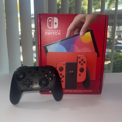 Nintendo Switch OLED Model Mario Red Edition CIB + Official Pro Controller