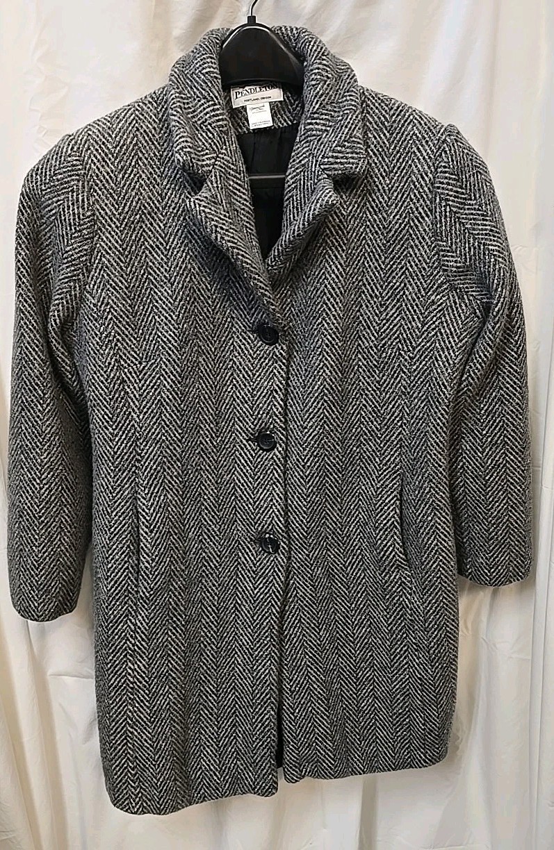Pendleton Lambswool Overcoat Herringbone 90's Cot… - image 4
