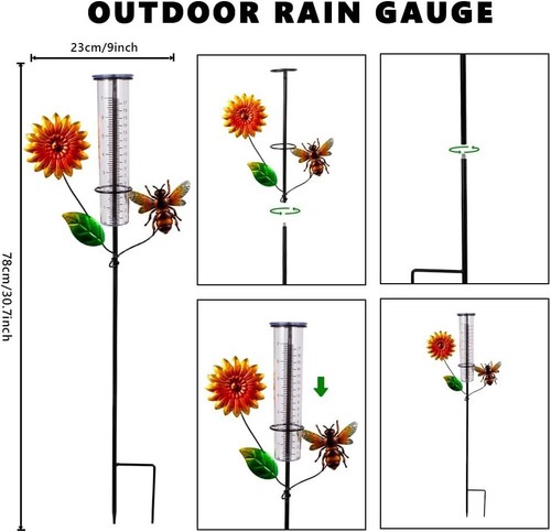Sturdy 7-Inch Outdoor Rain Gauge with Metal Sunflower Stake for Garden Beauty - Picture 5 of 8
