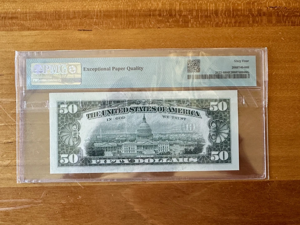 1985 $50 FRN St. Louis Fr. 2122-H PMG 64 EPQ Serial H08098168A - Image 2 of 2