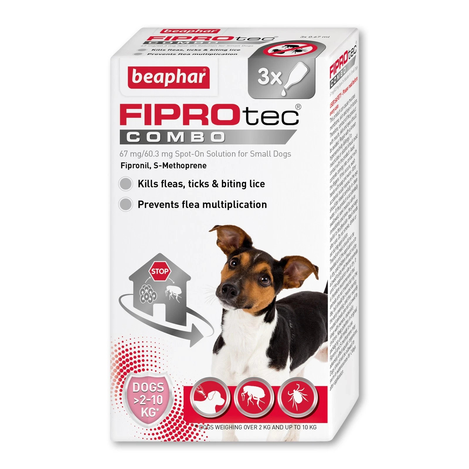 Beaphar FIPROtec Combo Flea & Tick Treatment for Small Dogs 2-10kg – 3 Pipettes