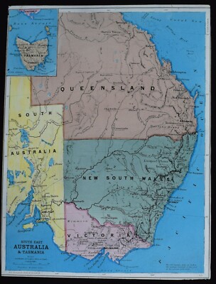 SÜDOSTAUSTRALIEN UND TASMANIEN KARTE UM 1910 ILLUSTRATION Magic Lantern Slide