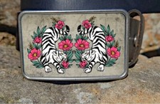 White Floral Tiger Belt Buckle