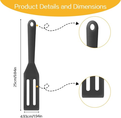 Black Flipper Small Omelette Spatula Turner Silicone 2 Pack Thin Egg Spatula - Picture 2 of 7