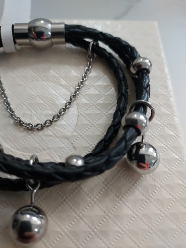 Steel By Design Black Cowhide Leather Triple Strap Bracelet Magnetic Clasp QVC - Picture 3 of 7