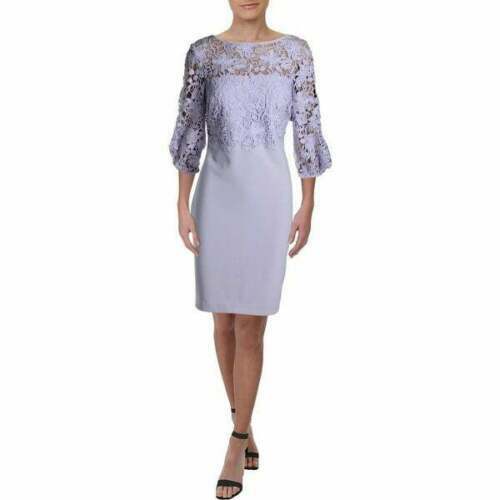 Ralph Lauren Fresh Orchid Floral Lace Trim 3/4 Sleeve Jersey Dress Sz 4P - Picture 4 of 8