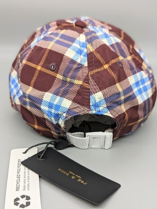 Rag & Bone Unisex Addison Baseball Cap in Burgundy Plaid 