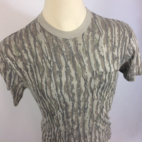 Vintage Distressed Paper Thin Faded Worn Trashed Tree Bark Camo T Shirt 5050 - Picture 4 of 9