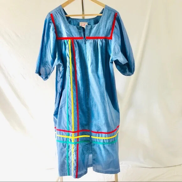 Vintage 2 Piece Housedress Blue by Smart Time Uni… - image 8