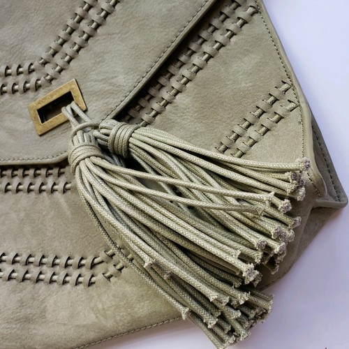 Anthropologie Tassel Flap Messenger Bag Chain Strap Olive Green Purse - Picture 4 of 10