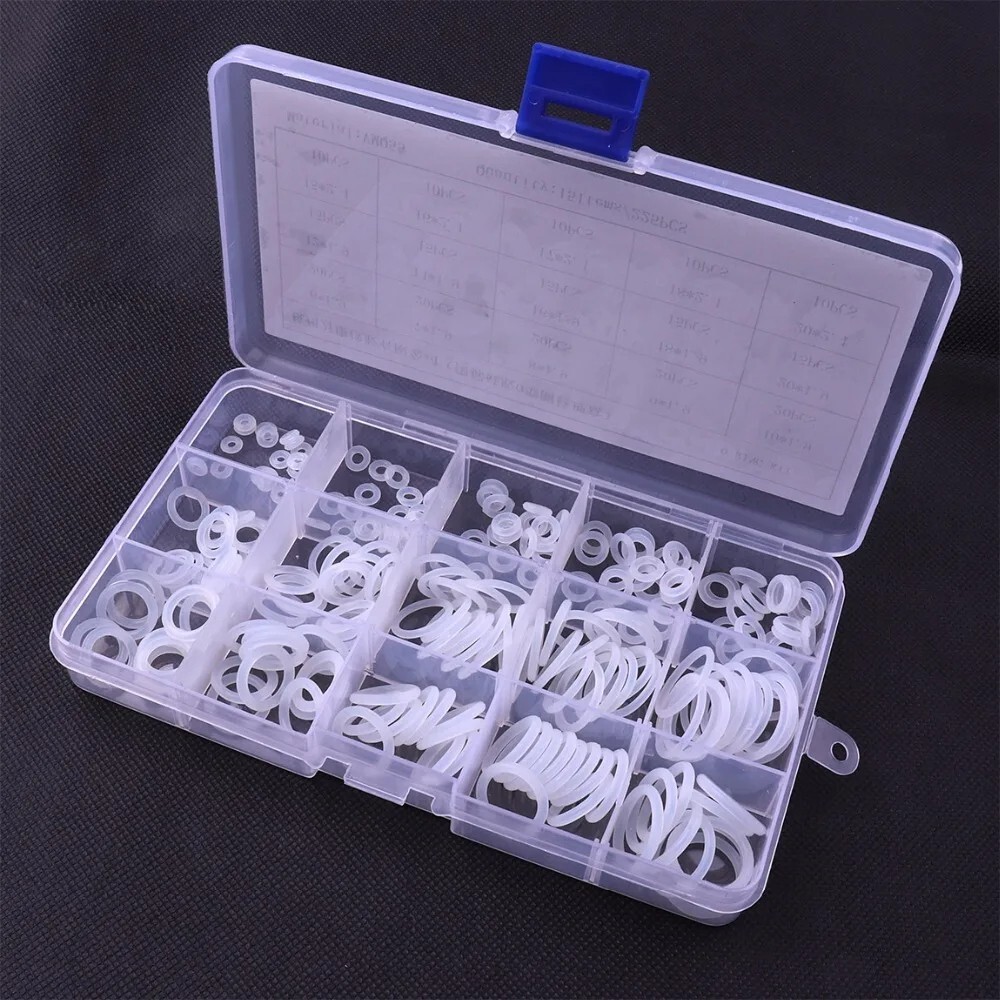 O-Ring Assortment Kit 225Pcs 15 Sizes Silicone White Mini Round Washer Seal Tool
