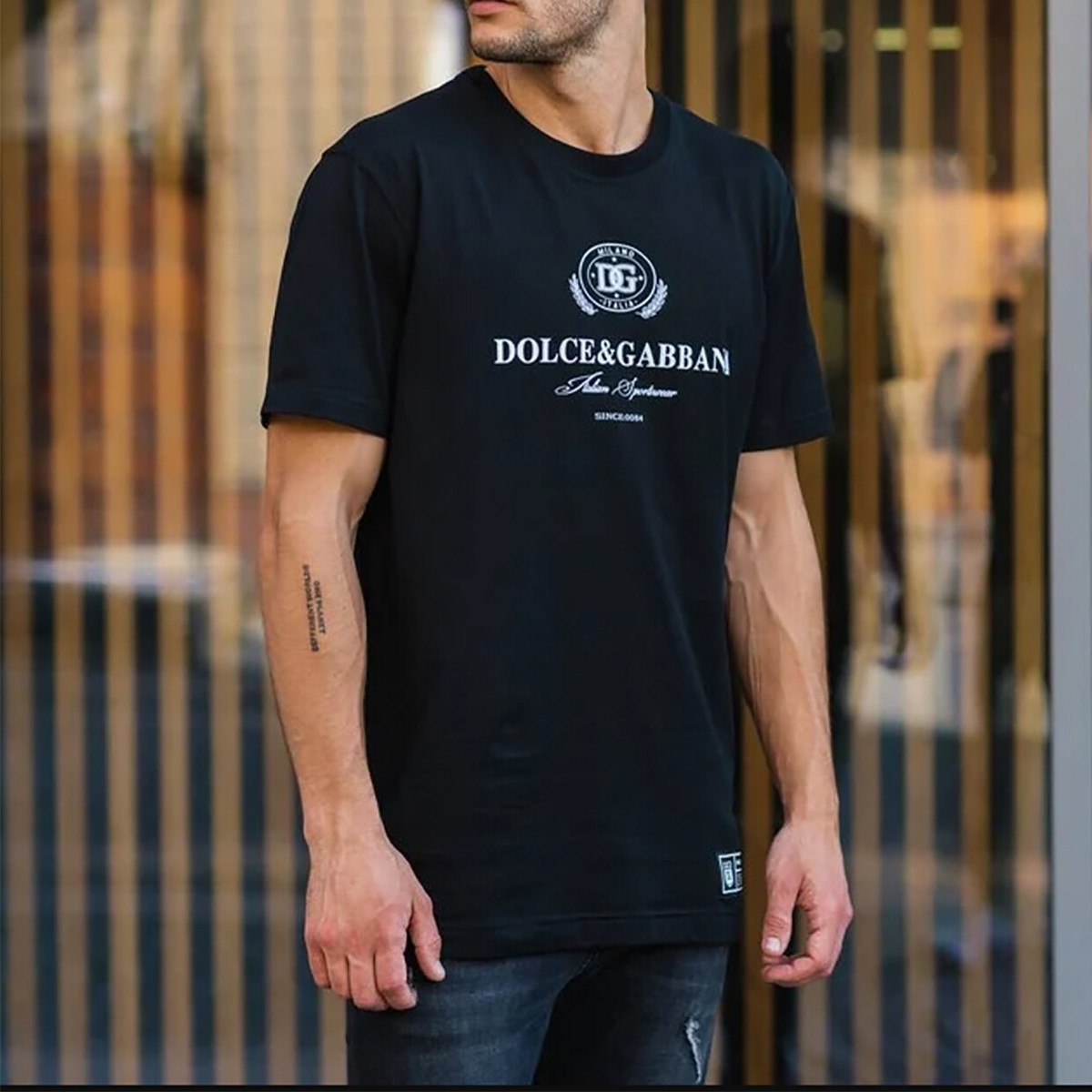 Dolce & Gabbana Men Cotton T-Shirt with Flocked Logo Print
