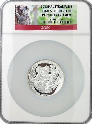 2013 P ~ KOALA ~ HIGH RELIEF ~ PF70 ~ ULTRA CAMEO ~ 5 OZ 999 SILVER COIN~$348.88 - Picture 1 of 2