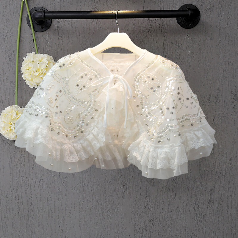 Ragazze Perline Pizzo a Balze Mantella Coprispalle Scialle Bolero