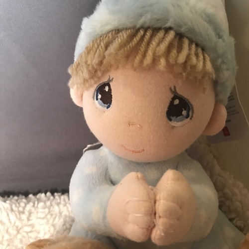 Precious Moments Bedtime Prayer Plush Doll Boy Polka Dot PJ's Blue Eyes Slippers - Picture 2 of 5