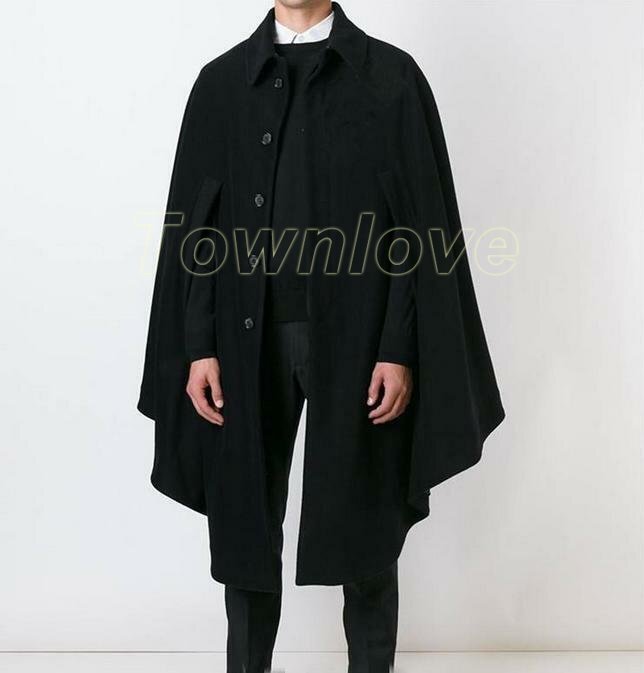 Men's Korean Woolen Jacket Cape Cloak Single Breasted Shawl Loose
