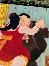 Quadro Acrilico Su Tela “I Ballerini” Imitazione Di Botero Dipinto a Mano