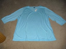 Women's SIZE 3X Talbots Aqua Blue Slub Cotton V-Neck Marled Sweater NWT 80