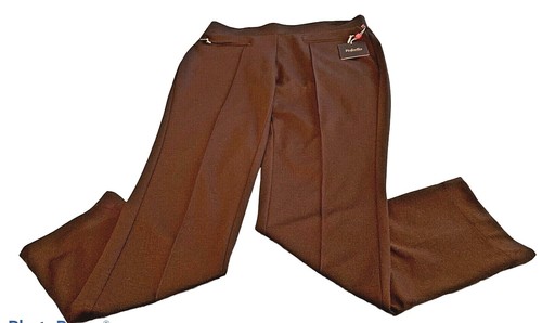 Rafaella New Hi Rise Pull-On Size 12 Straight Hip Brown Poly Blend Zipper Accent - Picture 2 of 12