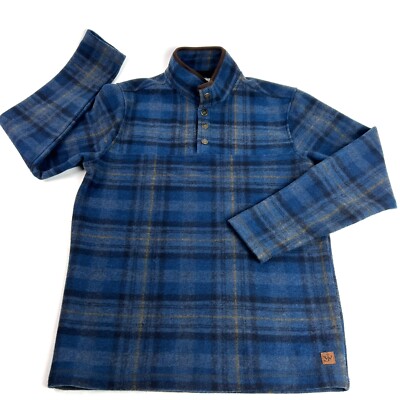 John Wayne Fleece Shirt Blackwatch Plaid 1/4 Snap Mens Small Timeless Classic