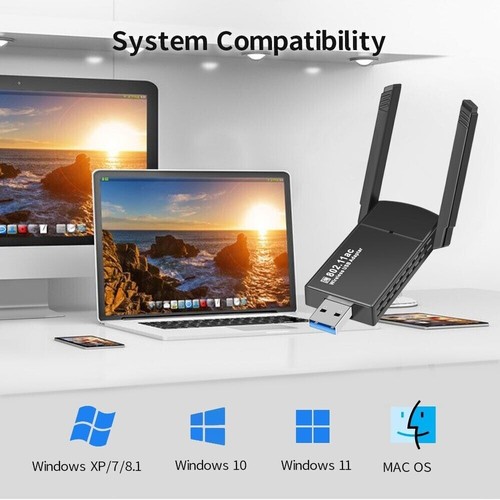 U-speed AC1300 USB 3.0 Bezprzewodowy adapter WIFI 1300 Mbps Dual Band 5Ghz Sieć - Zdjęcie 7 z 12