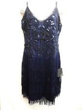 NEW Lulus Dress size XL Seqiun Fringe Beads Navy Blue Tulle Sleeveless NWT