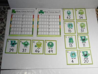St. Patrick's Day Green Monster 2-Digit Number Sequencing Activity Set Laminated
