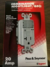 Legrand Pass & Seymour Gfci Outlet Led Nightlight Combination, Gray 20 Amp GFI