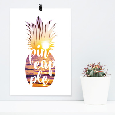 JUNIWORDS Poster ''Pineapple Sunset'' Geschenk Geburtstag DIN A4 A3 A2 A1