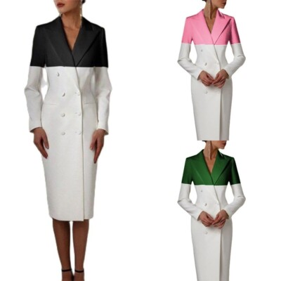 Formal Prom Women Suit Long Blazer Prom Dress Double Breasted Office Lady  Jacket | eBay