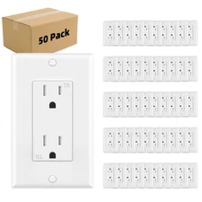 50Pack Outlet Socket, Decora Duplex Receptacle 15 Amp, 125 Volt Tamper Resistant