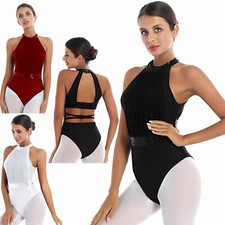 Women's Sequin Waist Halter Neck Ballet Dance Gymnastics Leotard Swimming Suit