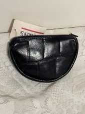 Vintage Black Leather Wallet Change Purse Zipper NOS