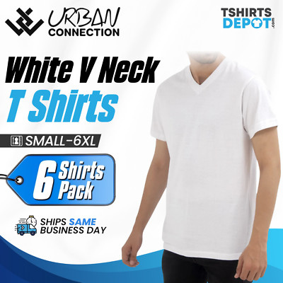 Men's White V-Neck T-Shirt | Urban Connection | Small-6XL | Pack of 6 Shirts
