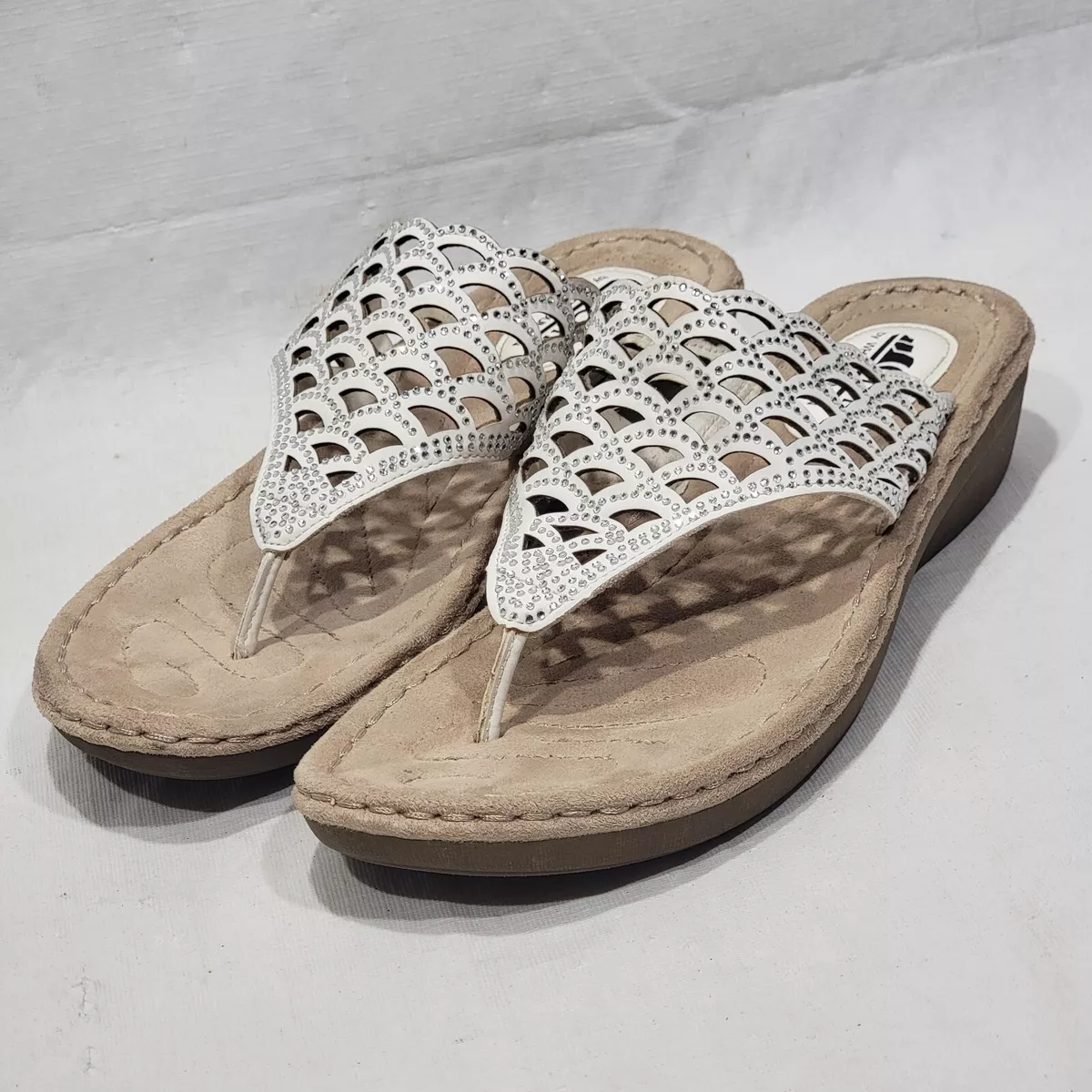 White flip flops with rhinestones hotsell