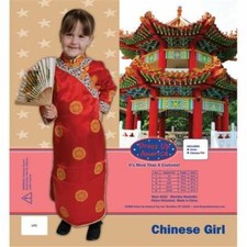 Chinese Dress Asian Culture Child's Costume Rd & Gd Dxl Poly Satin Dress & Fan
