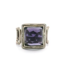 Vintage Sterling Silver Square Amethyst Cocktail Statement Open Sides Ring