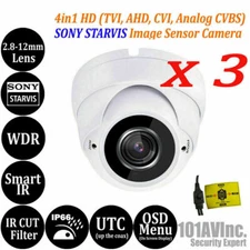 [3 PKG]1080P Security Camera 2.8mm-12mm Varifocal Lens HD TVI CVI AHD CVBS White