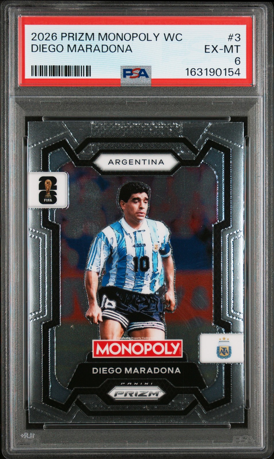2026 PANINI PRIZM MONOPOLY FIFA WORLD CUP #3 DIEGO MARADONA PSA 6 view 1