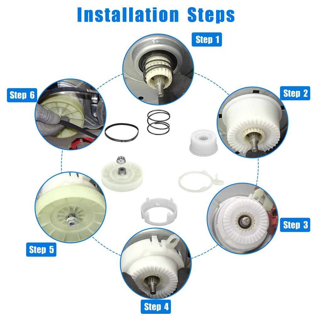 Fit Whirlpool W10006384 Washing Drive Belt & W10721967 Washer Pulley Clutch Kit