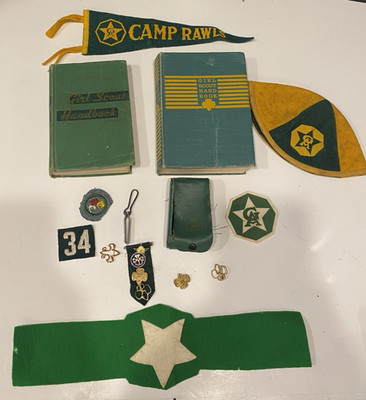 Vtg 1940s-50s Girl Scout Estate Lot First Class Pin 1947 Handbook Camp Rawls SC