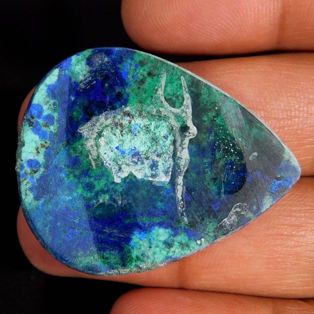 60.00Cts. Natural Unique BlueBird Azurite Pear Cabochon Reiki