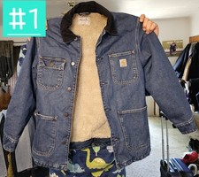 Carhartt Men s Blue Lined Chore Coat Jacket Button Front Regular Fit Size S