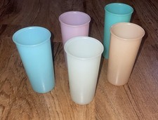 VTG Set of 5 Tupperware Stackable Pastel Juice Tumblers Cups 6 oz